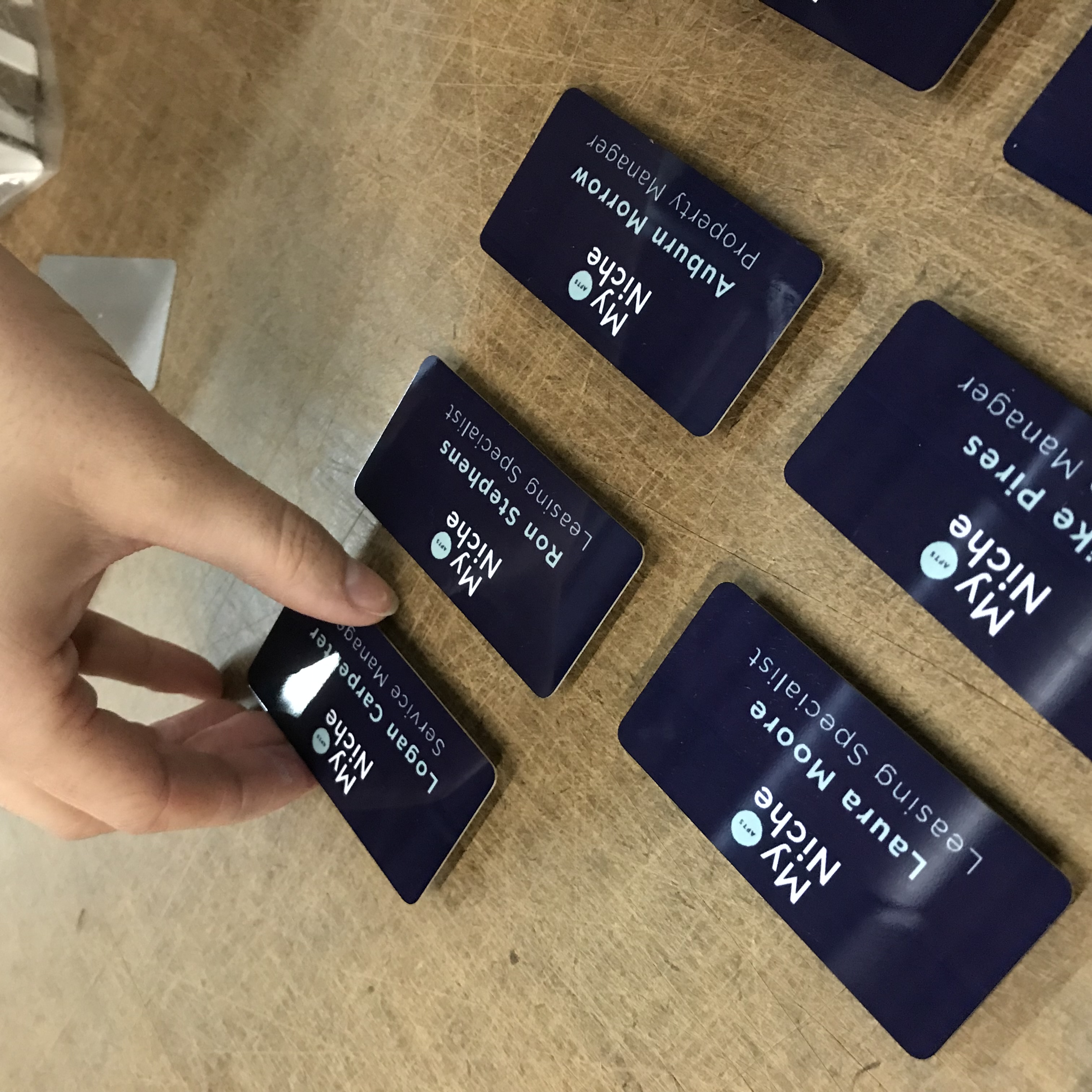 Custom branded name cards for My Niche team