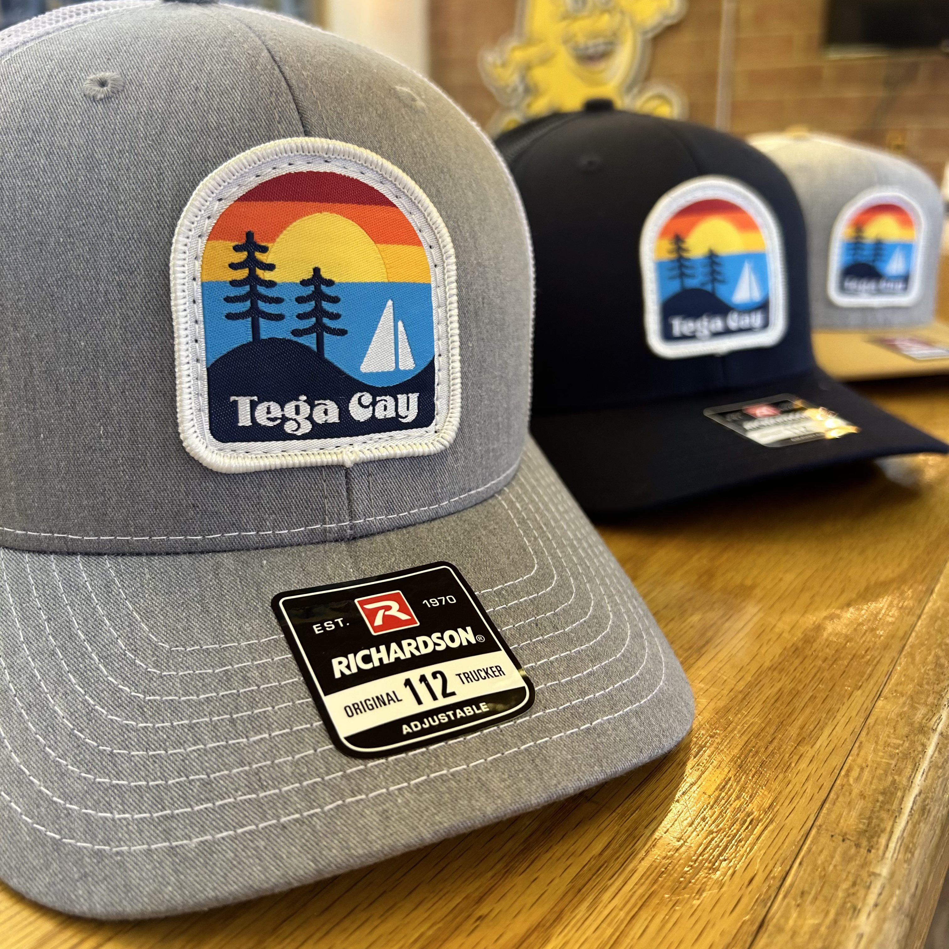 Tega Cay custom patch hats on Richardson 112 truckers