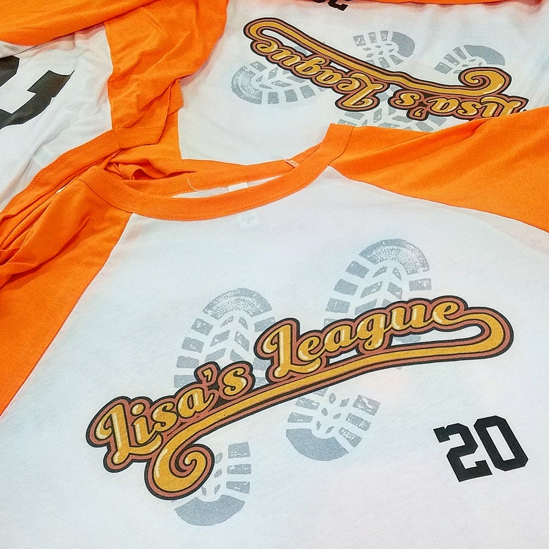 Lisa's League custom event t-shirts with player numbers