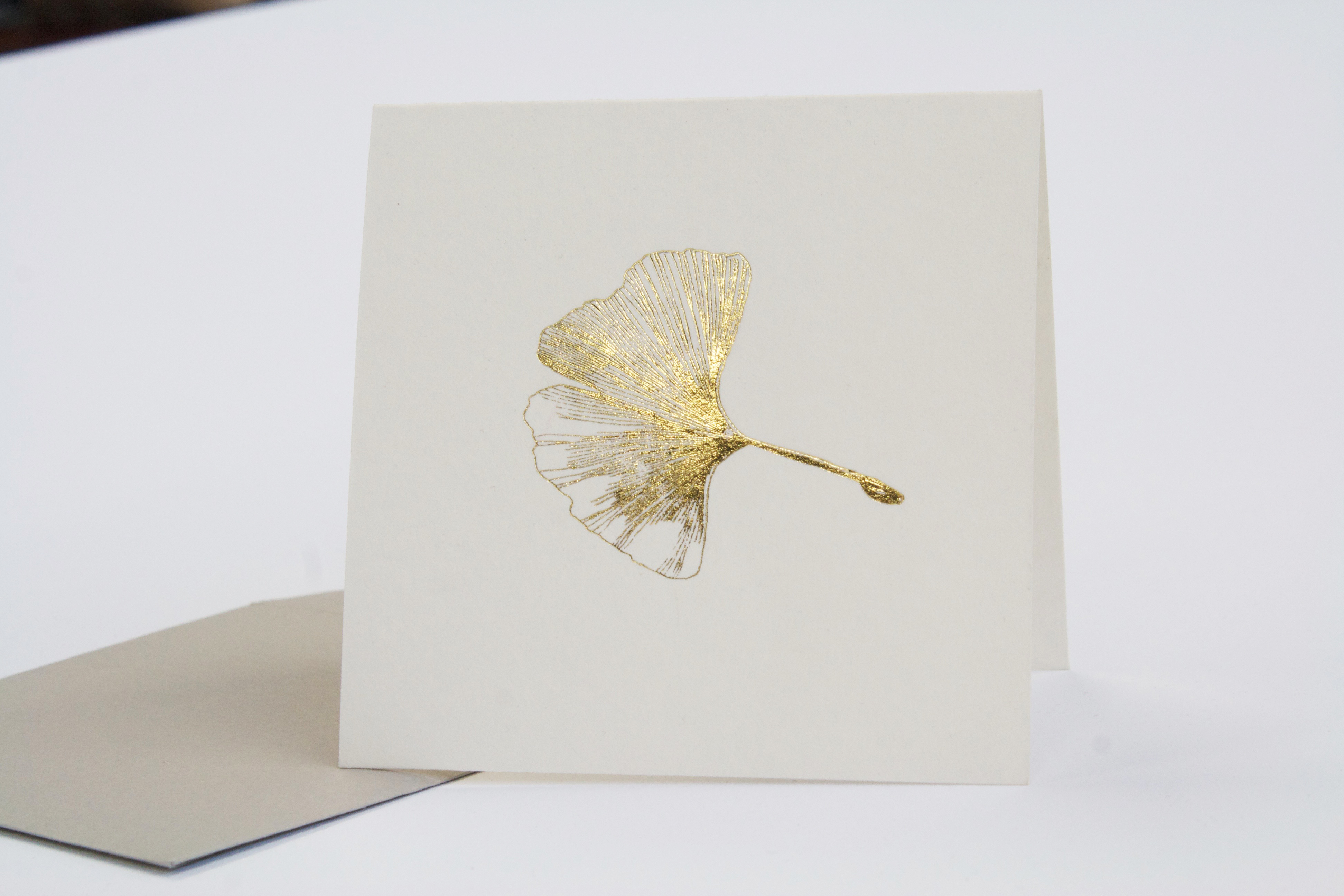 Gold foil ginkgo leaf note card with envelope