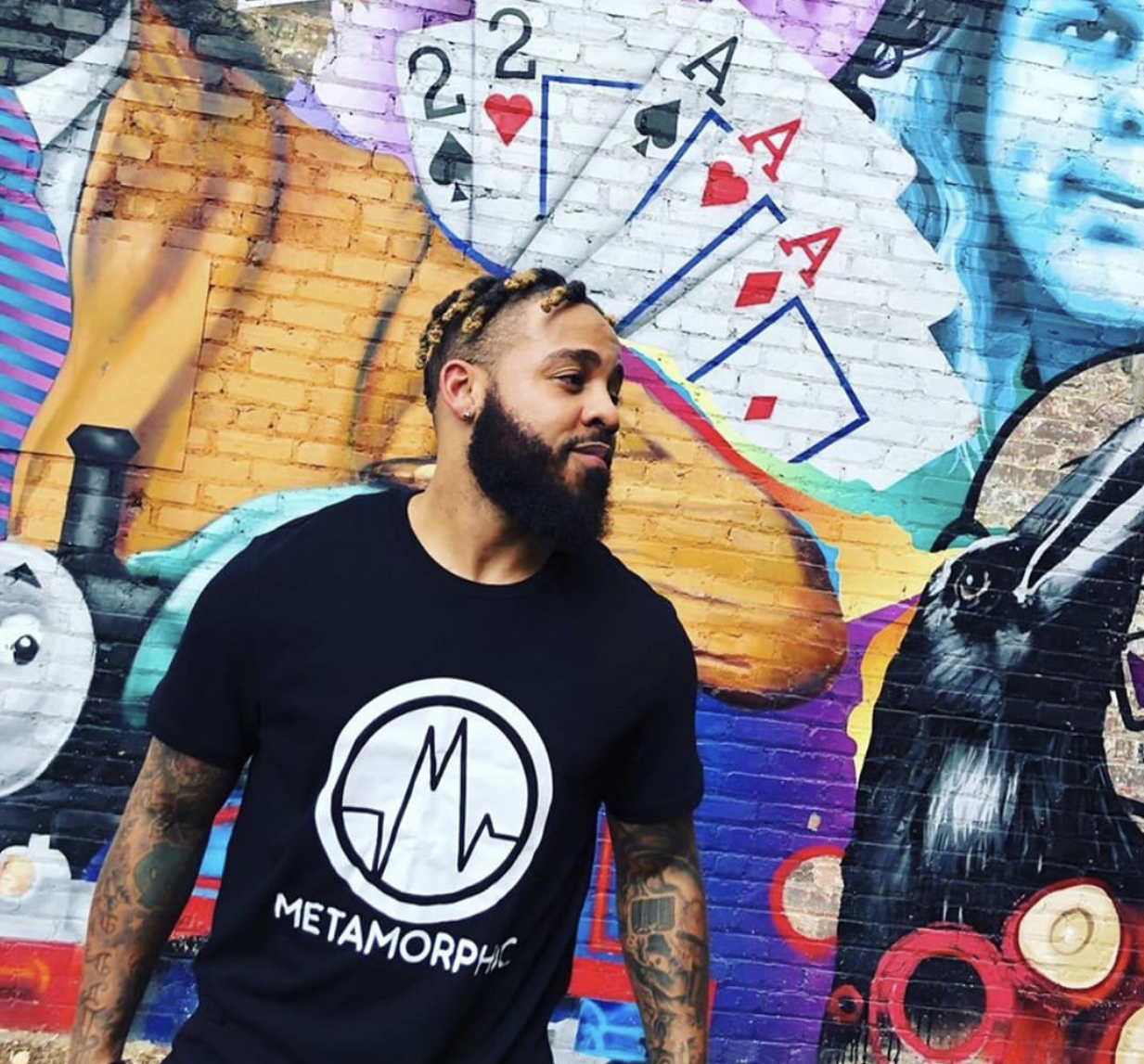 Metamorphic custom branded t-shirt lifestyle shot Charlotte NC